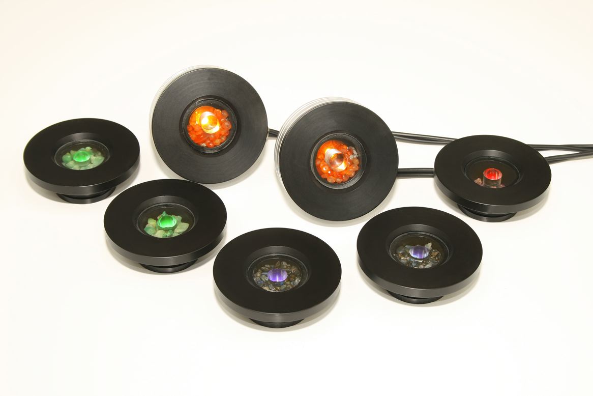 photo of theragem professional T1002 gem lamp machine showing the different gem cups - 2 emerald, 2 saphire, 1 ruby and 2 diamond and carnelian